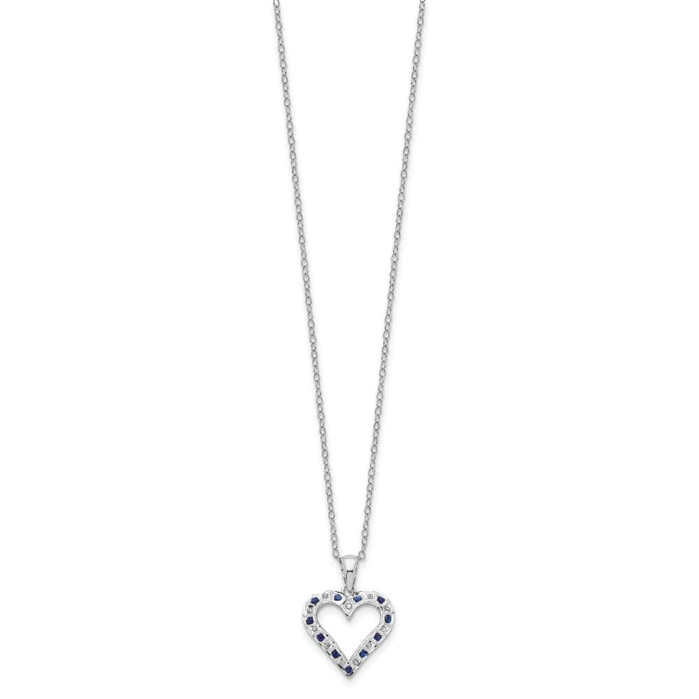 Sterling Silver Diamond and Sapphire Heart 18 inch Necklace