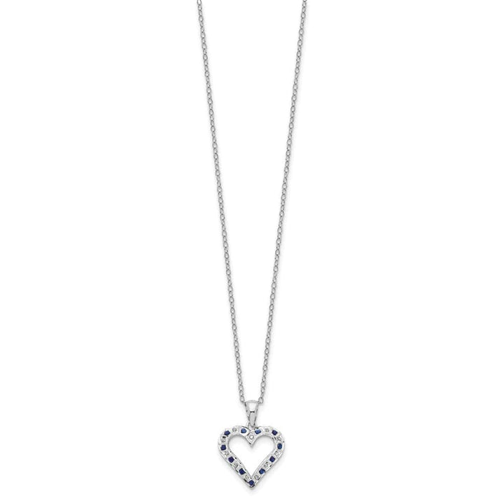 Sterling Silver Diamond and Sapphire Heart 18 inch Necklace