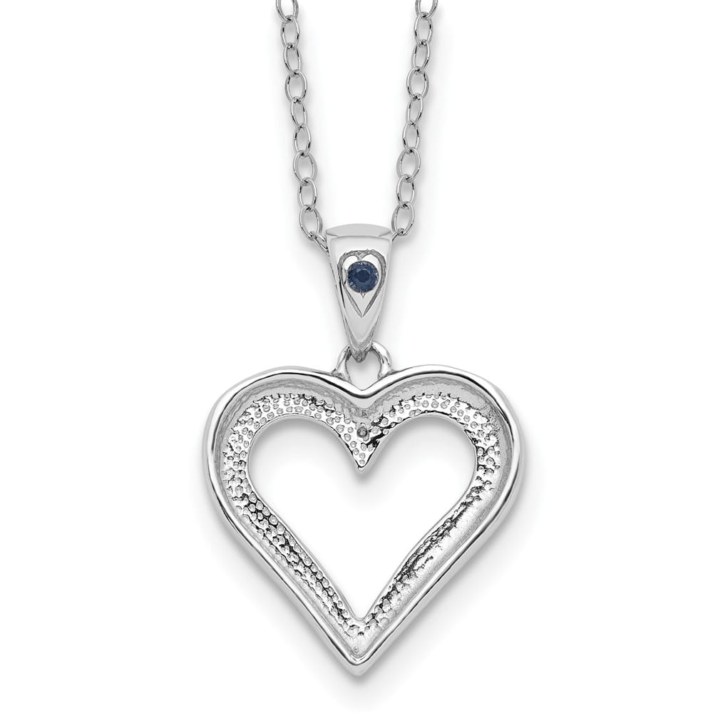 Sterling Silver Diamond and Sapphire Heart 18 inch Necklace
