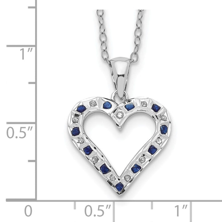 Sterling Silver Diamond and Sapphire Heart 18 inch Necklace