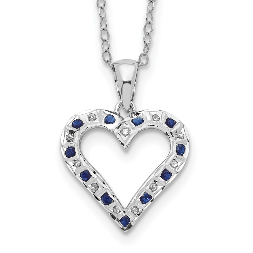 Sterling Silver Diamond and Sapphire Heart 18 inch Necklace