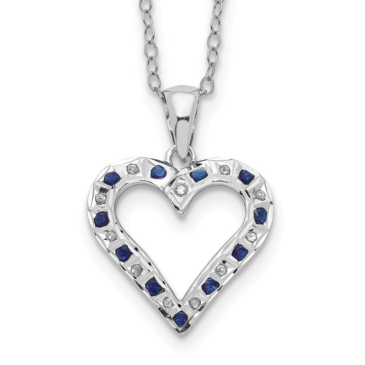 Sterling Silver Diamond and Sapphire Heart 18 inch Necklace
