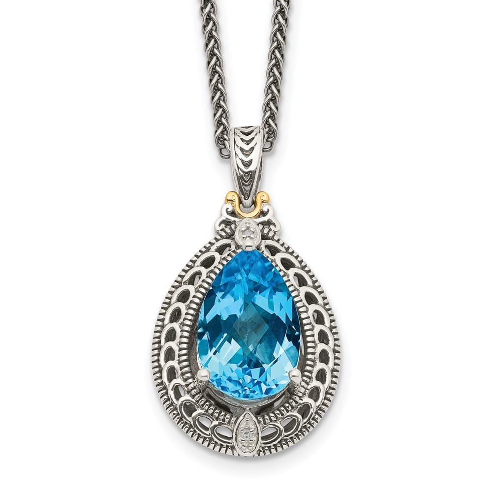 Sterling Silver Diamond and Shaped Blue Topaz 18 inch Necklace