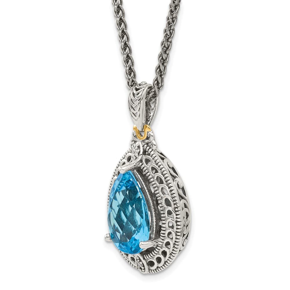 Sterling Silver Diamond and Shaped Blue Topaz 18 inch Necklace