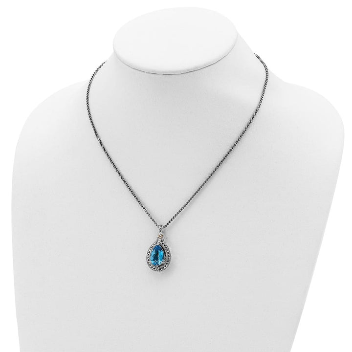 Sterling Silver Diamond and Shaped Blue Topaz 18 inch Necklace