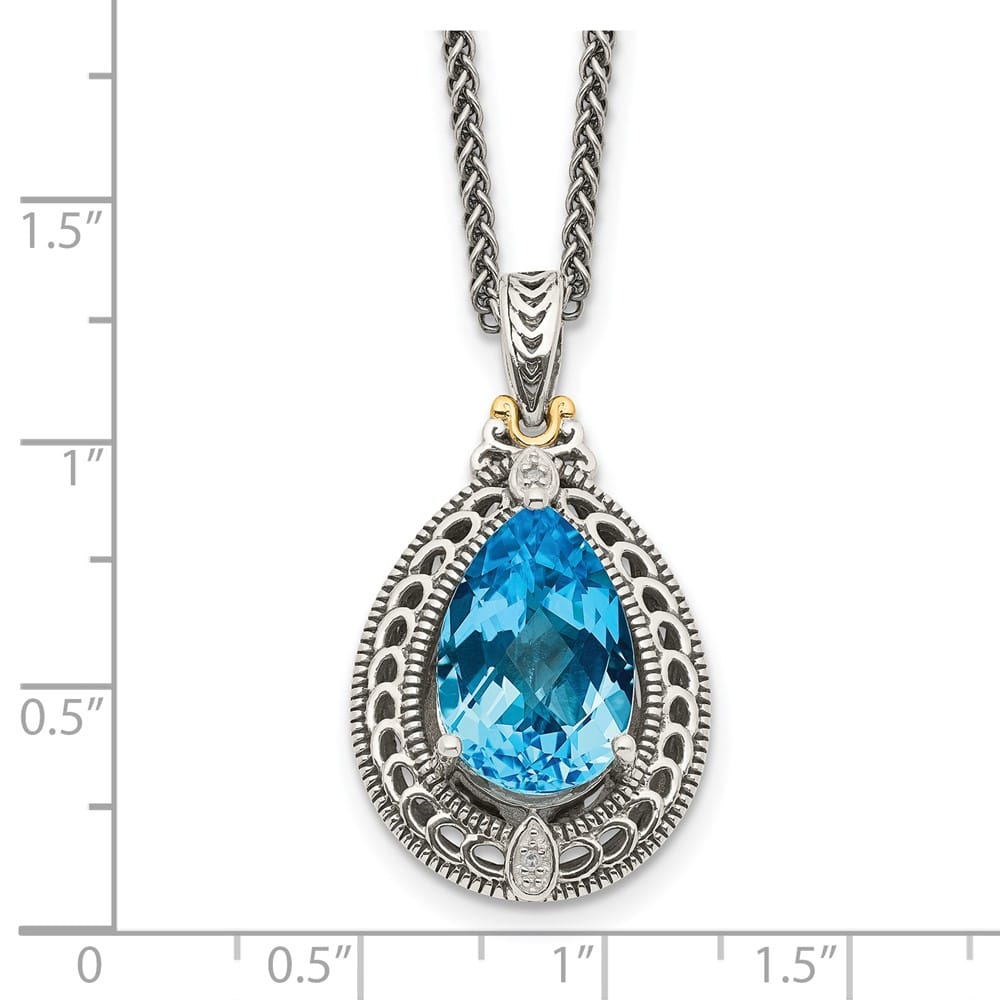 Sterling Silver Diamond and Shaped Blue Topaz 18 inch Necklace