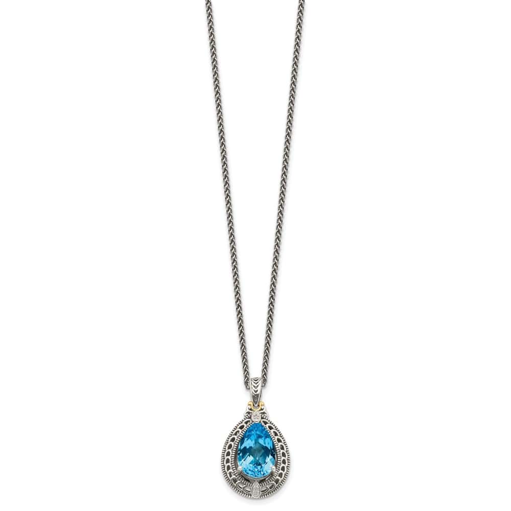 Sterling Silver Diamond and Shaped Blue Topaz 18 inch Necklace