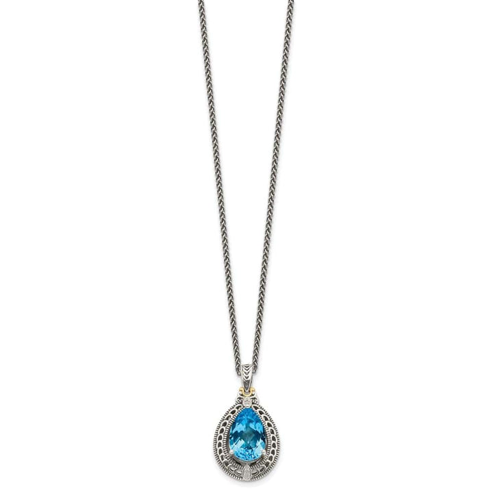 Sterling Silver Diamond and Shaped Blue Topaz 18 inch Necklace