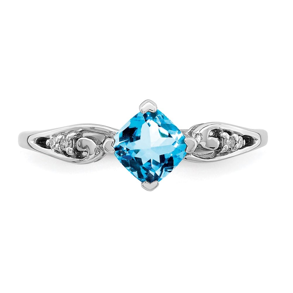 Sterling Silver Diamond and Sky Blue Topaz Cushion Ring