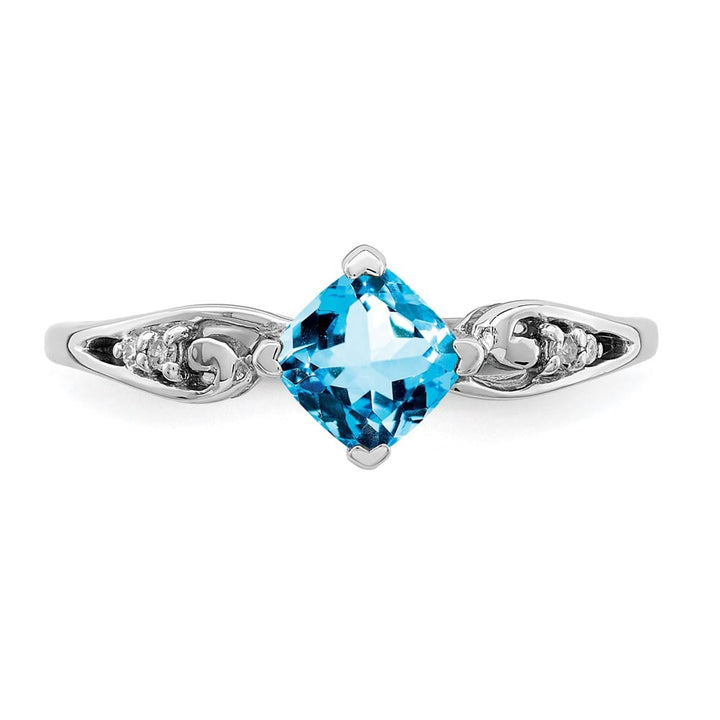 Sterling Silver Diamond and Sky Blue Topaz Cushion Ring