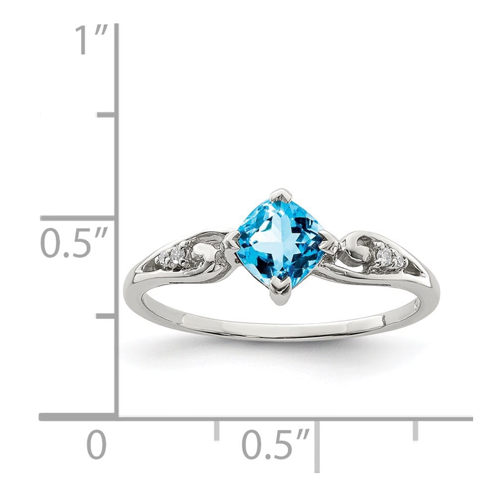 Sterling Silver Diamond and Sky Blue Topaz Cushion Ring