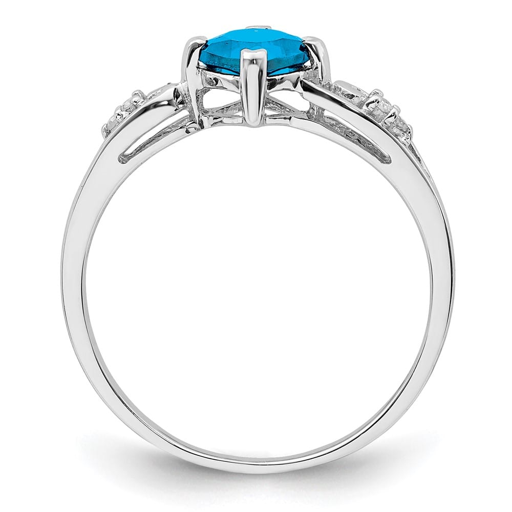 Sterling Silver Diamond and Sky Blue Topaz Cushion Ring