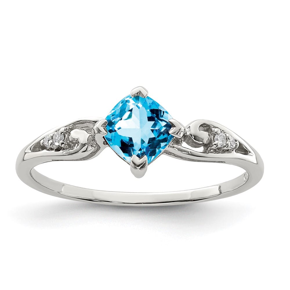 Sterling Silver Diamond and Sky Blue Topaz Cushion Ring