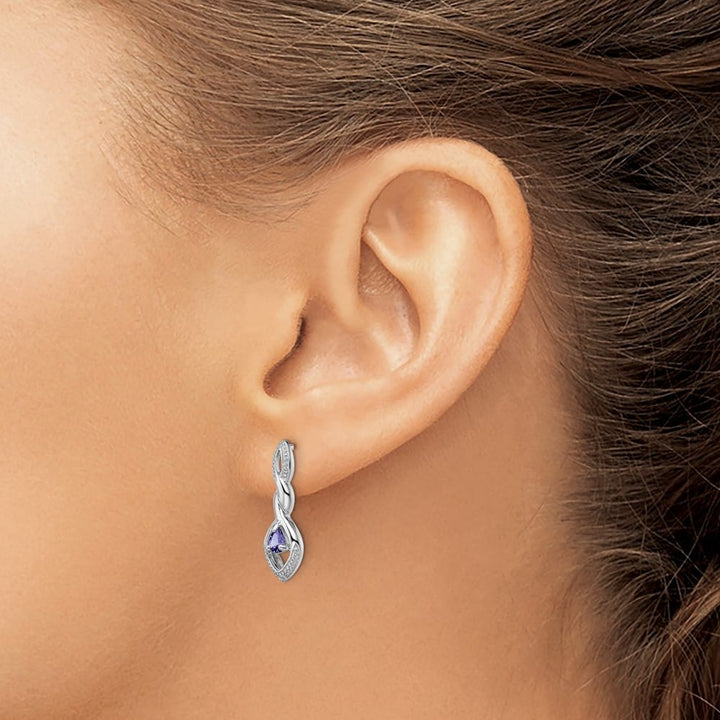 Sterling Silver Diamond and Tanzanite Post Earrings, view 3 of 4