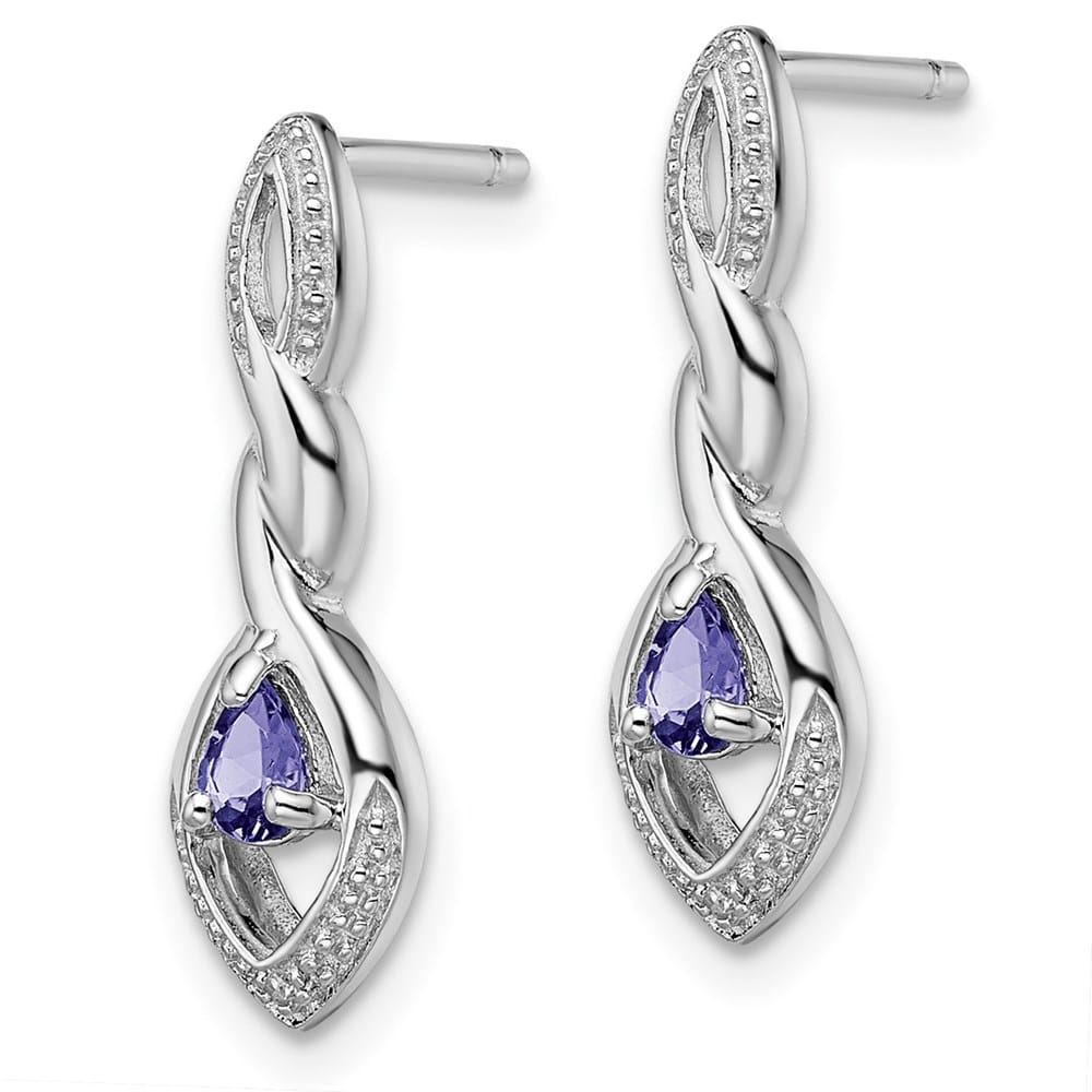 Sterling Silver Diamond and Tanzanite Post Earrings, view 2 of 4