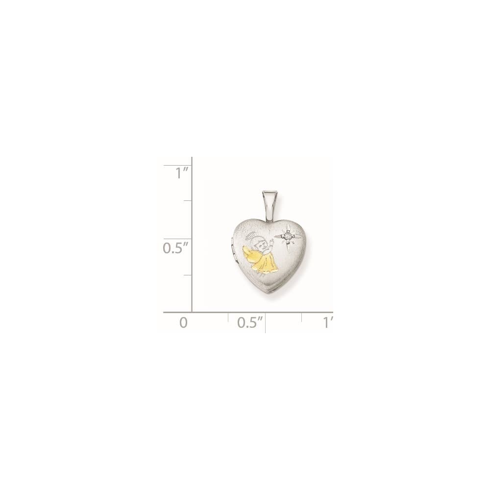 Sterling Silver Diamond Angel 12mm Heart Locket Pendant