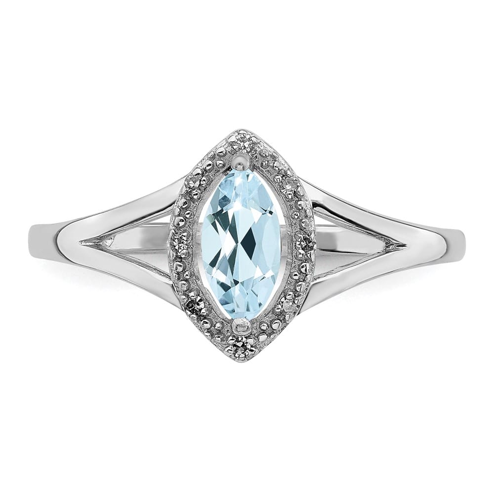 Sterling Silver Diamond & Aquamarine Marquise Ring