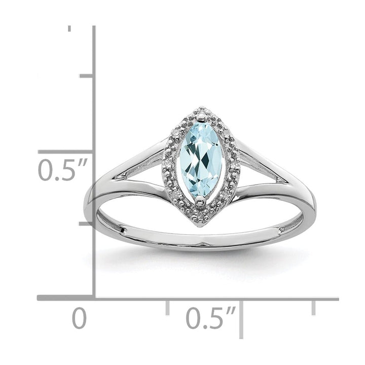 Sterling Silver Diamond & Aquamarine Marquise Ring