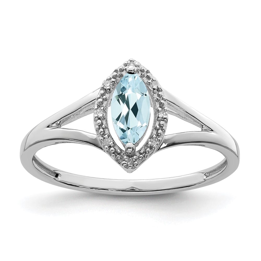 Sterling Silver Diamond & Aquamarine Marquise Ring