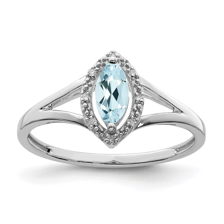 Sterling Silver Diamond & Aquamarine Marquise Ring