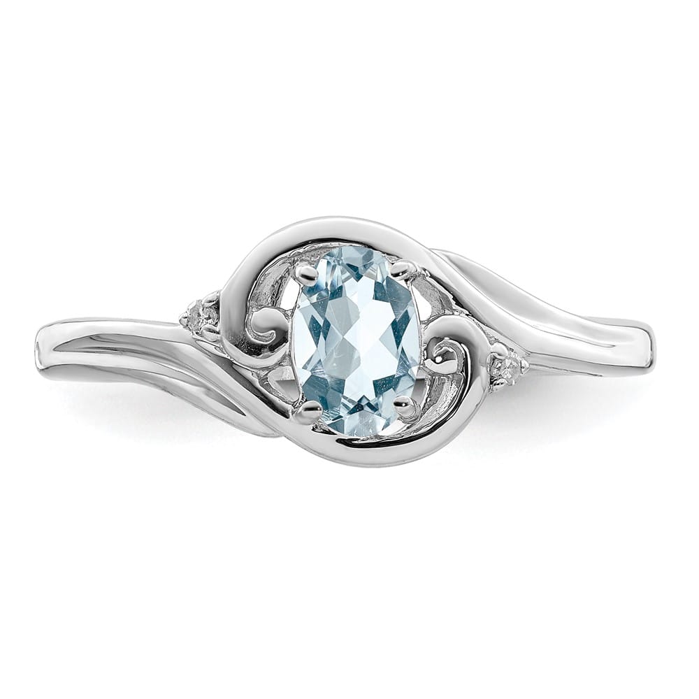 Sterling Silver Diamond & Aquamarine Ring