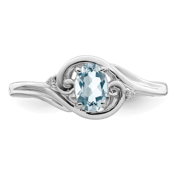 Sterling Silver Diamond & Aquamarine Ring
