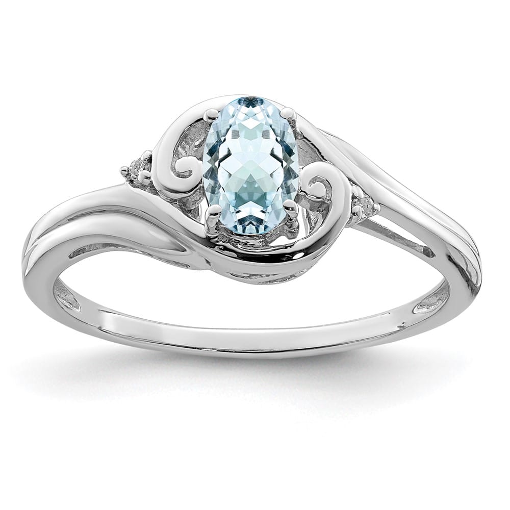 Sterling Silver Diamond & Aquamarine Ring