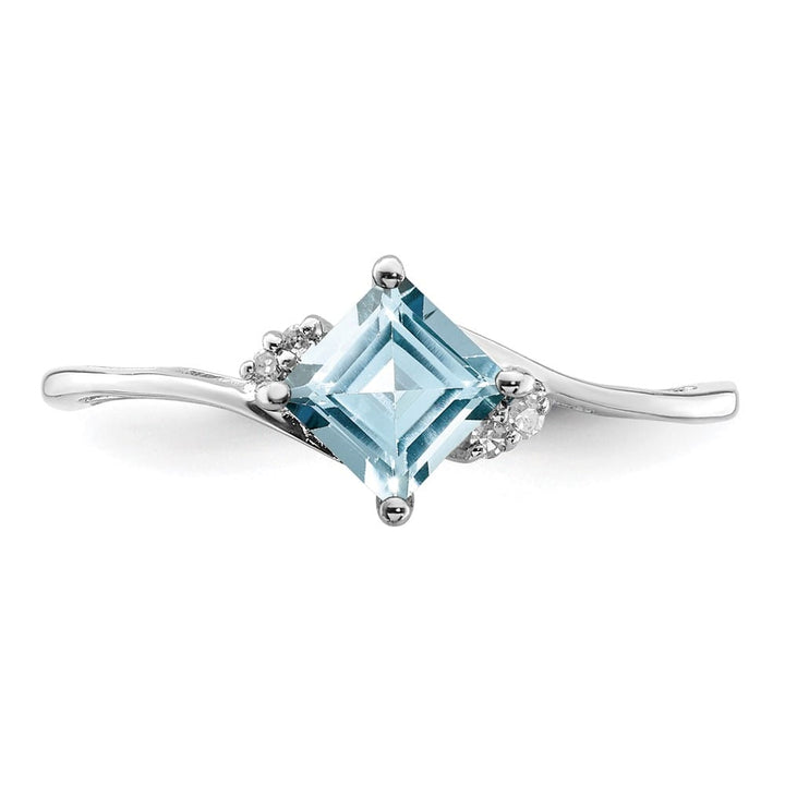 Sterling Silver Diamond & Aquamarine Square Ring