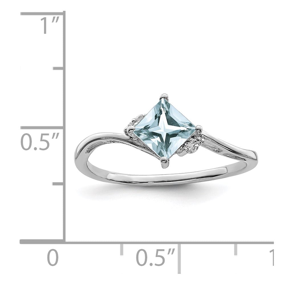 Sterling Silver Diamond & Aquamarine Square Ring