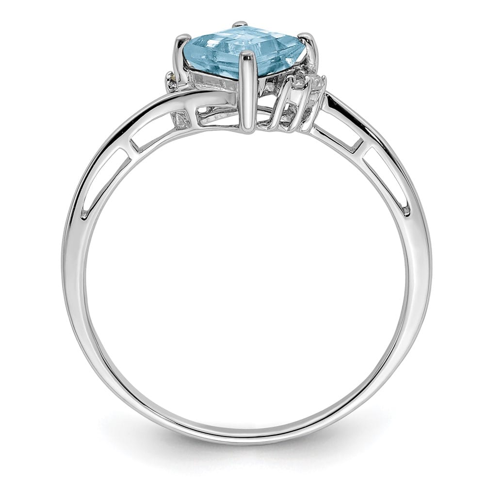 Sterling Silver Diamond & Aquamarine Square Ring