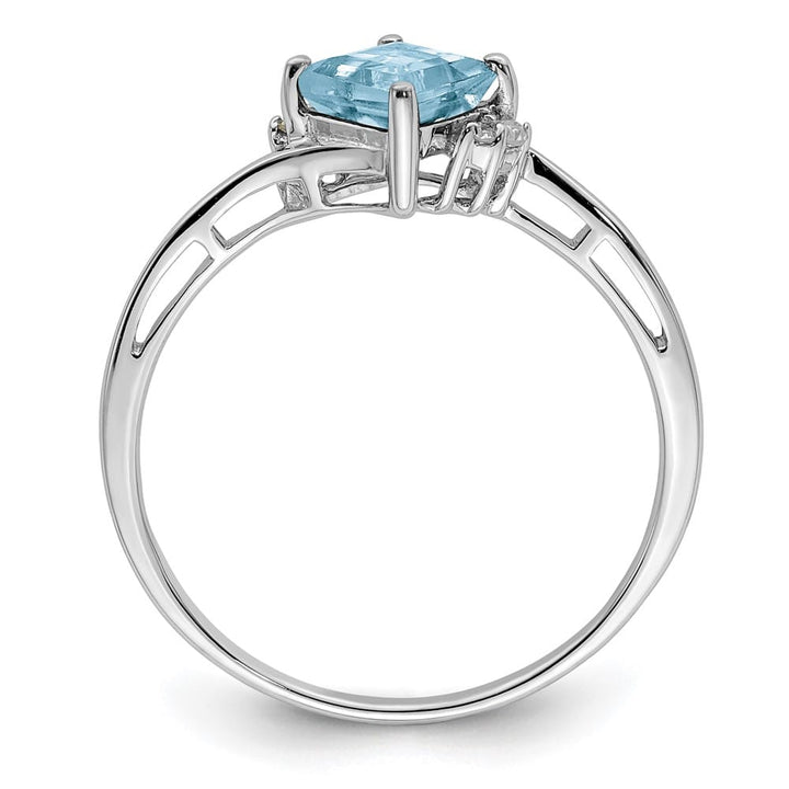 Sterling Silver Diamond & Aquamarine Square Ring