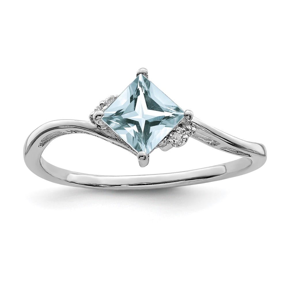 Sterling Silver Diamond & Aquamarine Square Ring