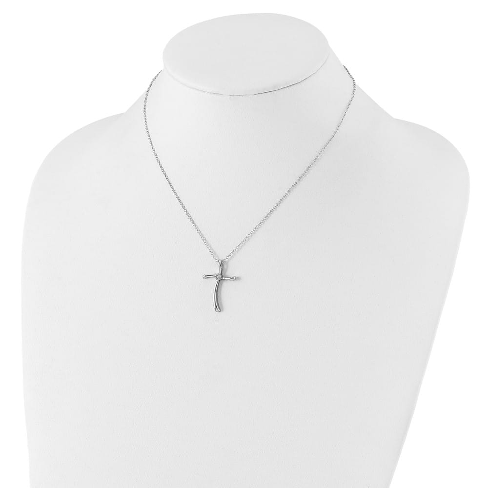 Sterling Silver Diamond Cross 16 inch Necklace