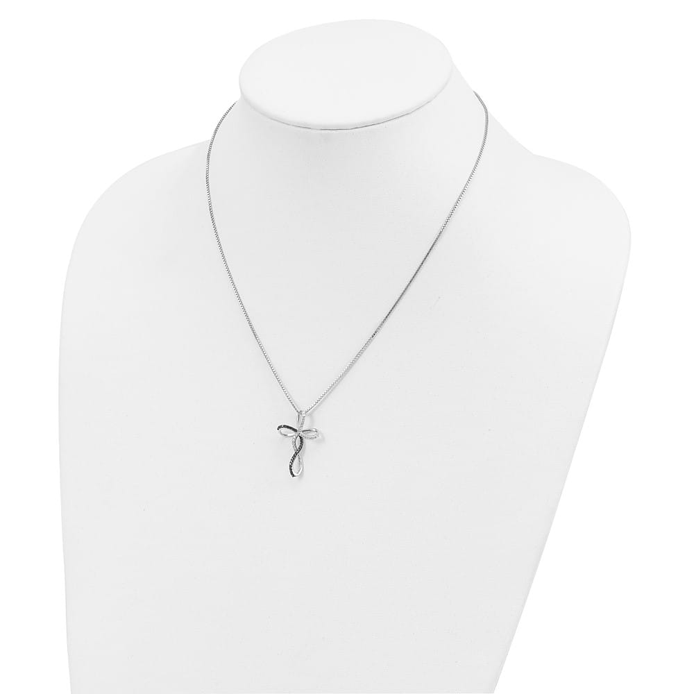 Sterling Silver Diamond Cross 24 Stone Box Chain 18 inch Necklace