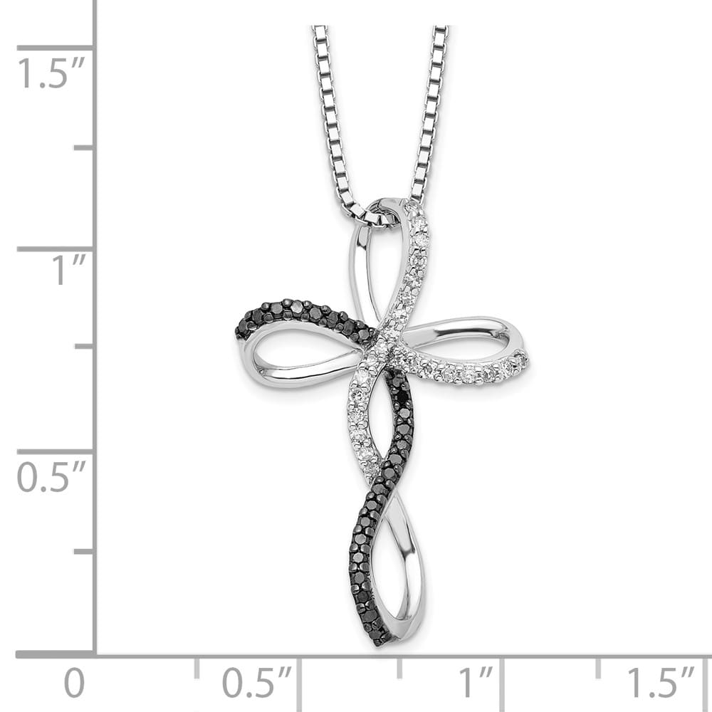 Sterling Silver Diamond Cross 24 Stone Box Chain 18 inch Necklace