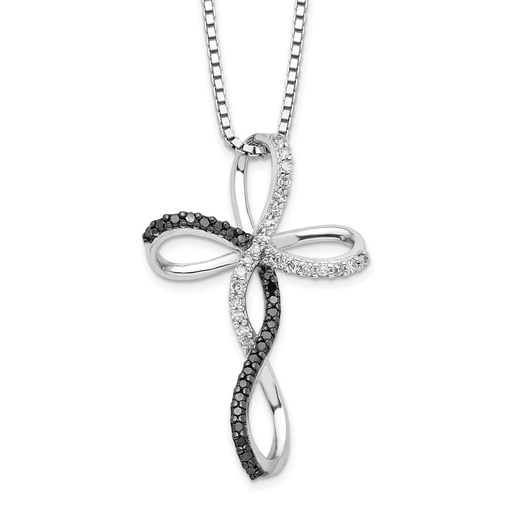 Sterling Silver Diamond Cross 24 Stone Box Chain 18 inch Necklace