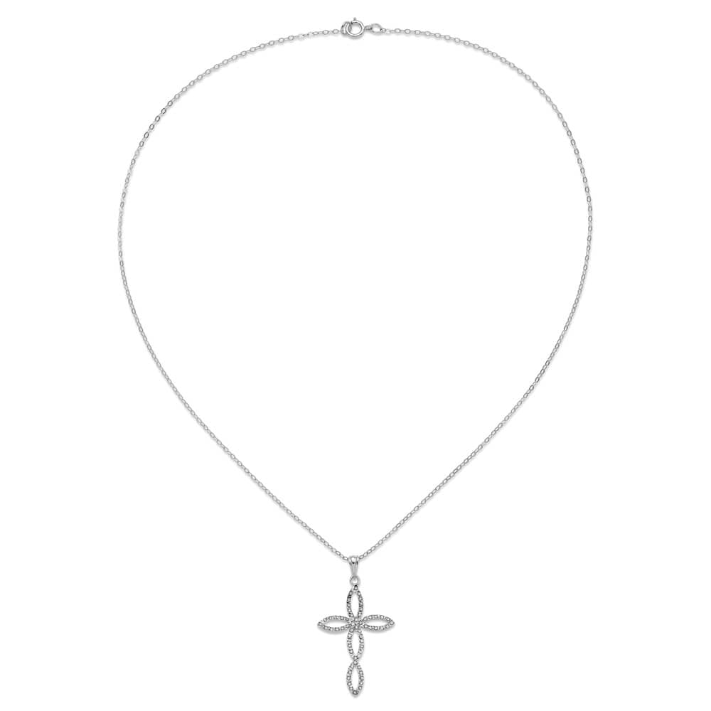 Sterling Silver Diamond Cross 32.5x23 mm 18 inch Necklace