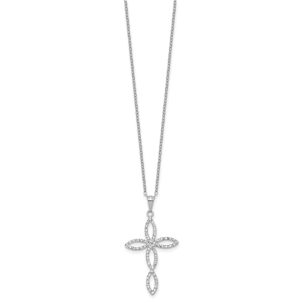 Sterling Silver Diamond Cross 32.5x23 mm 18 inch Necklace