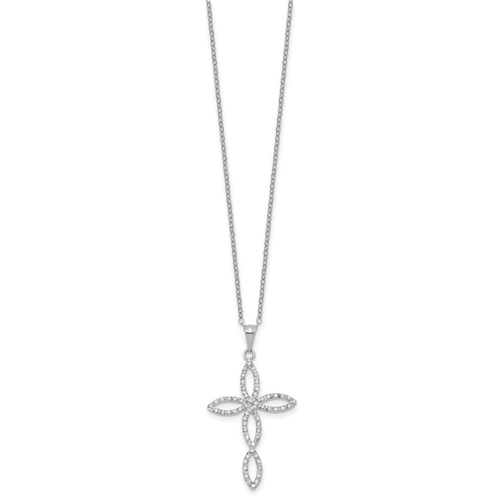 Sterling Silver Diamond Cross 32.5x23 mm 18 inch Necklace