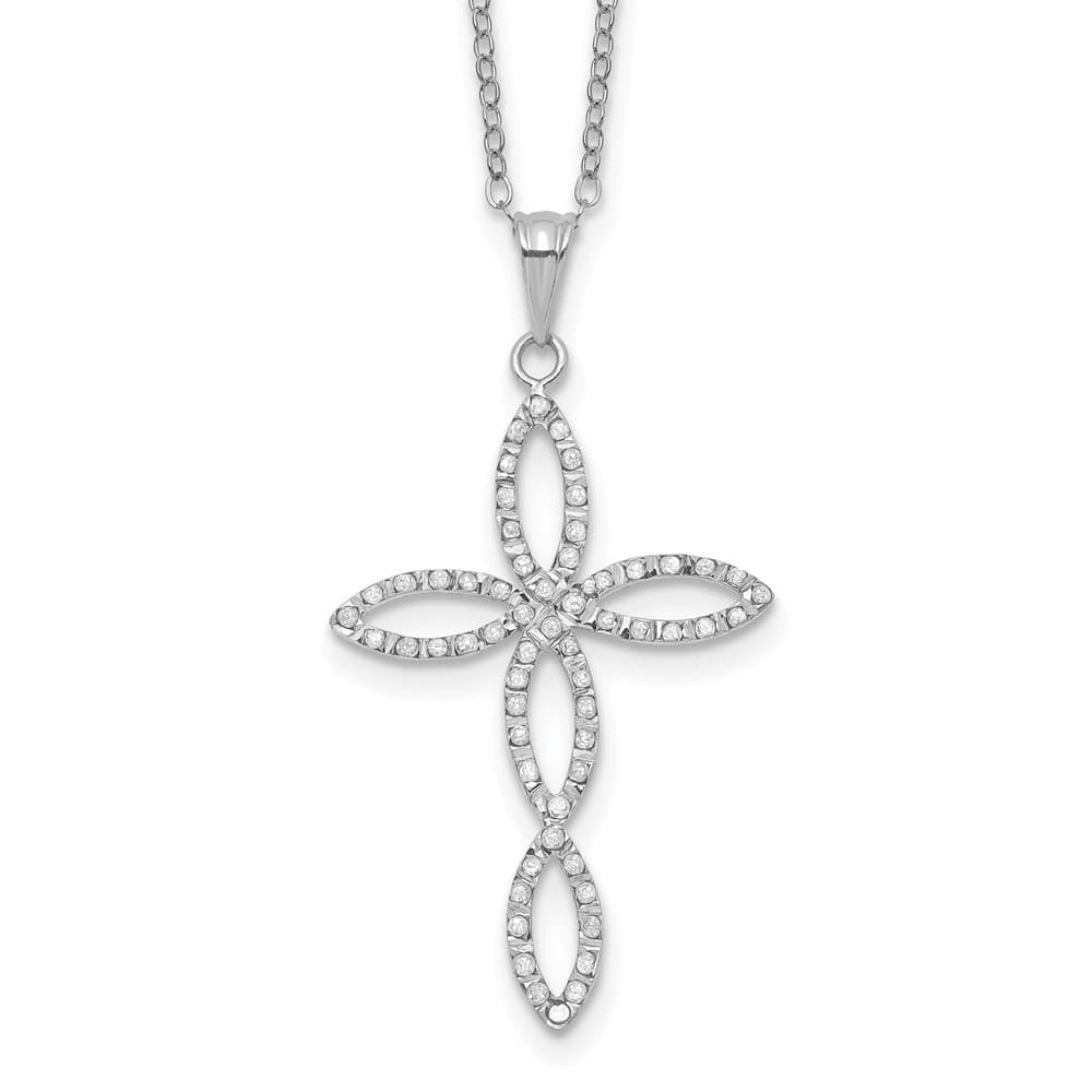 Sterling Silver Diamond Cross 32.5x23 mm 18 inch Necklace