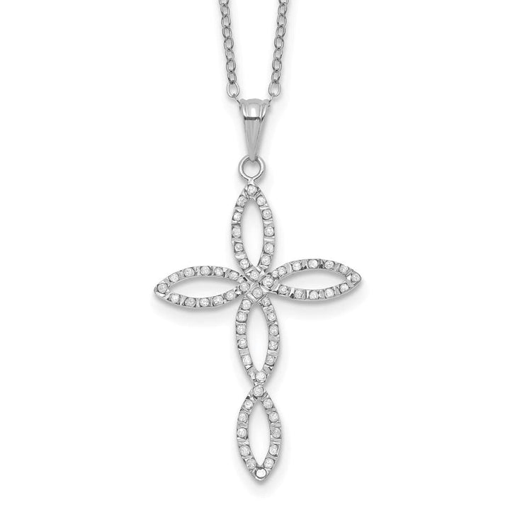 Sterling Silver Diamond Cross 32.5x23 mm 18 inch Necklace