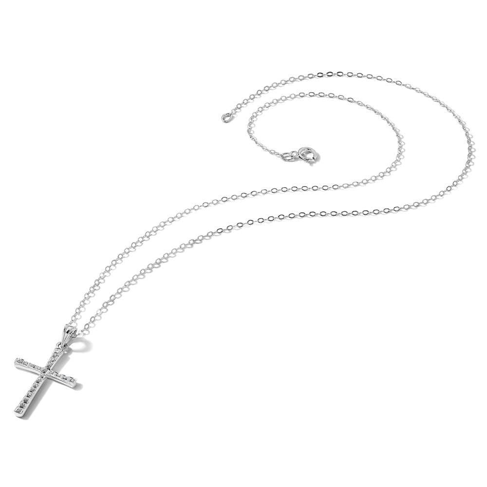 Sterling Silver Diamond Cross 32x19 mm 18 inch Necklace