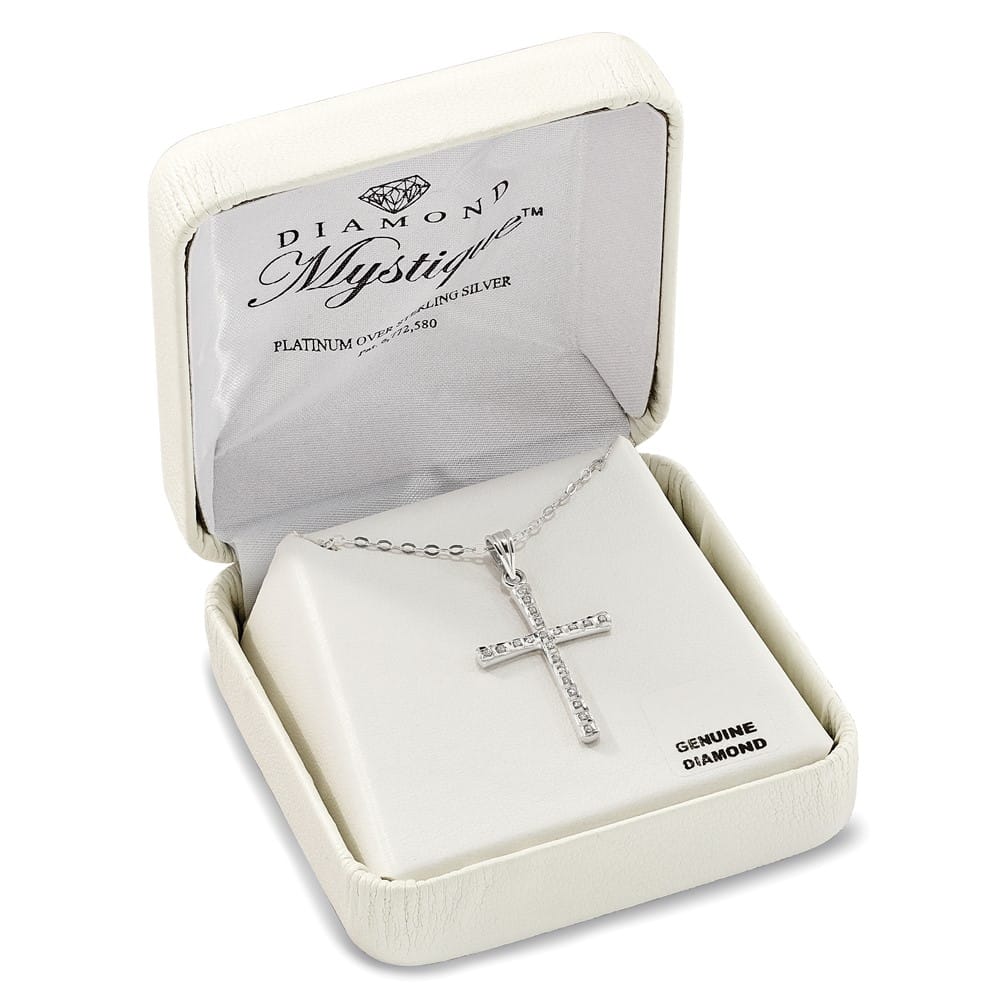 Sterling Silver Diamond Cross 32x19 mm 18 inch Necklace