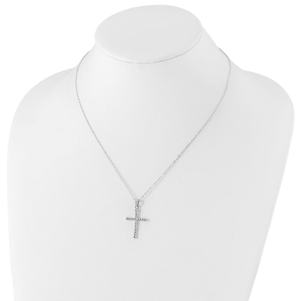 Sterling Silver Diamond Cross 32x19 mm 18 inch Necklace