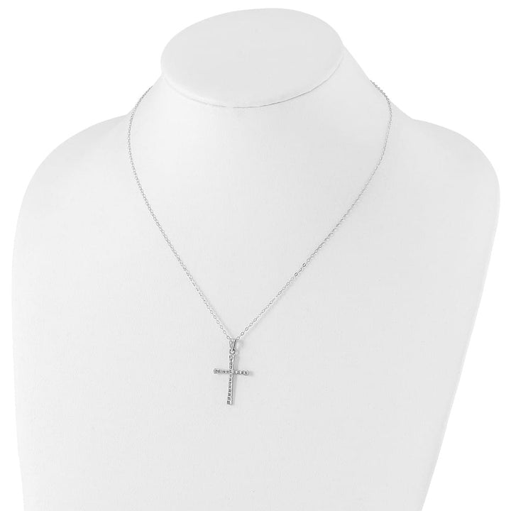 Sterling Silver Diamond Cross 32x19 mm 18 inch Necklace