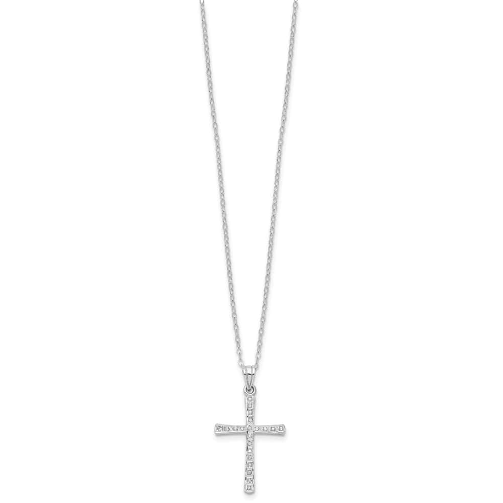 Sterling Silver Diamond Cross 32x19 mm 18 inch Necklace