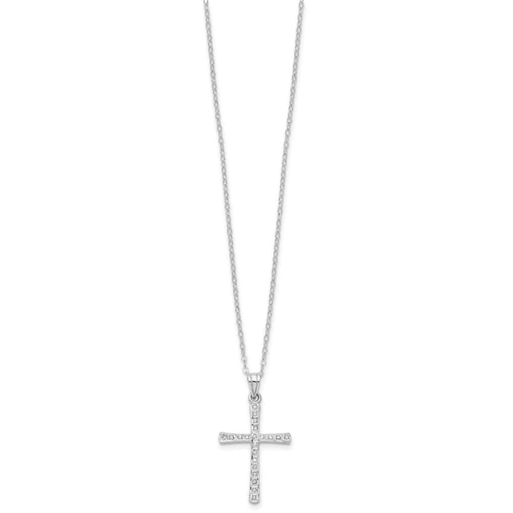 Sterling Silver Diamond Cross 32x19 mm 18 inch Necklace