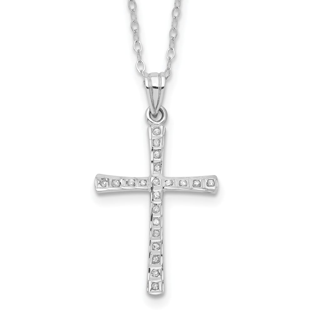 Sterling Silver Diamond Cross 32x19 mm 18 inch Necklace
