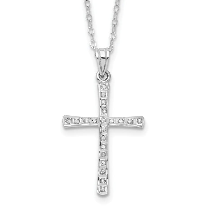 Sterling Silver Diamond Cross 32x19 mm 18 inch Necklace