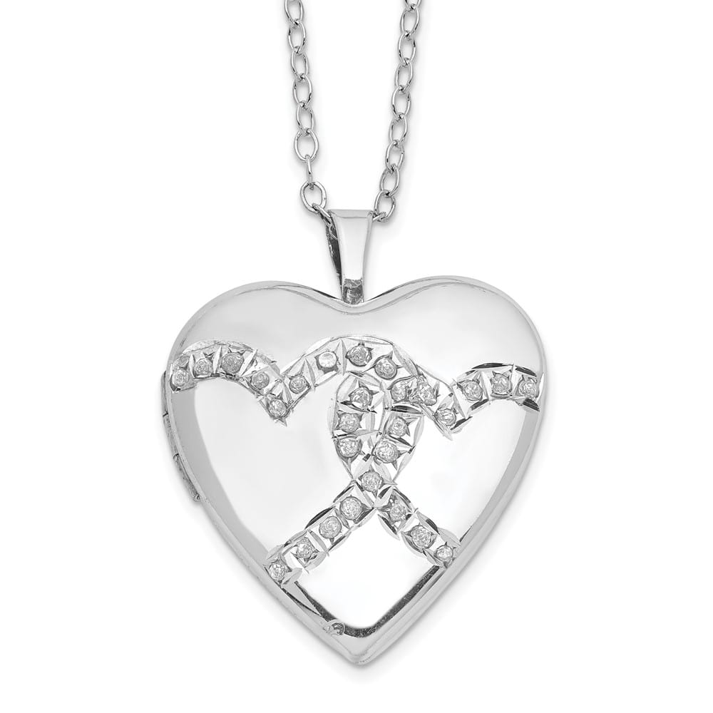 Sterling Silver Diamond Double Heart Locket 18 inch Necklace